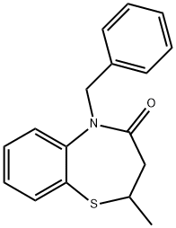 1,5-Benzothiazepin-4(5H)-one, 2,3-dihydro-2-methyl-5-(phenylmethyl)- 化学構造式