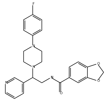 1,3-Benzodioxole-5-carboxamide, N-[2-[4-(4-fluorophenyl)-1-piperazinyl]-2-(3-pyridinyl)ethyl]- 化学構造式