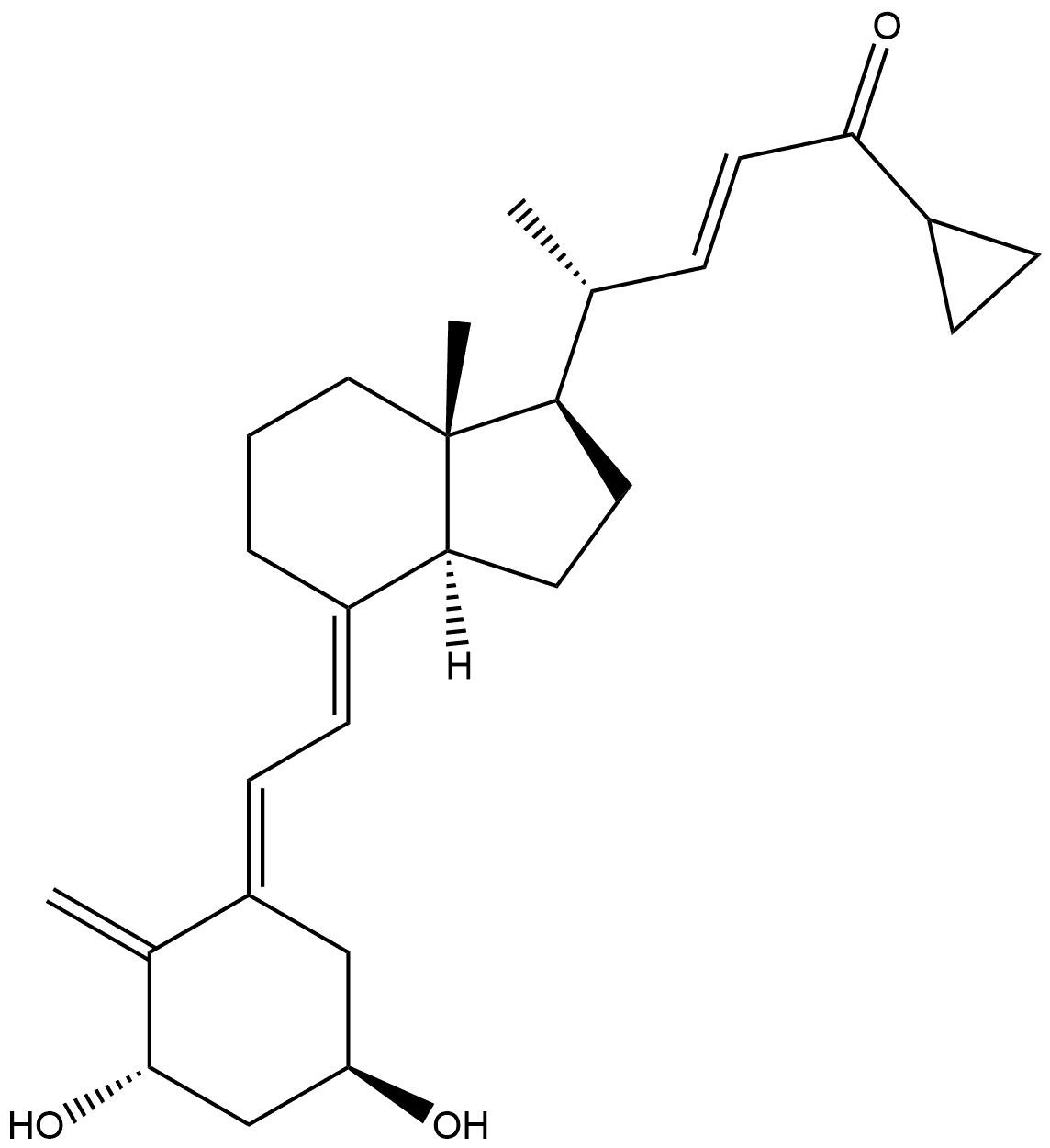 9,10-Secochola-5,7,10(19),22-tetraen-24-one, 24-cyclopropyl-1,3-dihydroxy-, (1α,3β,5E,7E,22E)- (9CI) 化学構造式