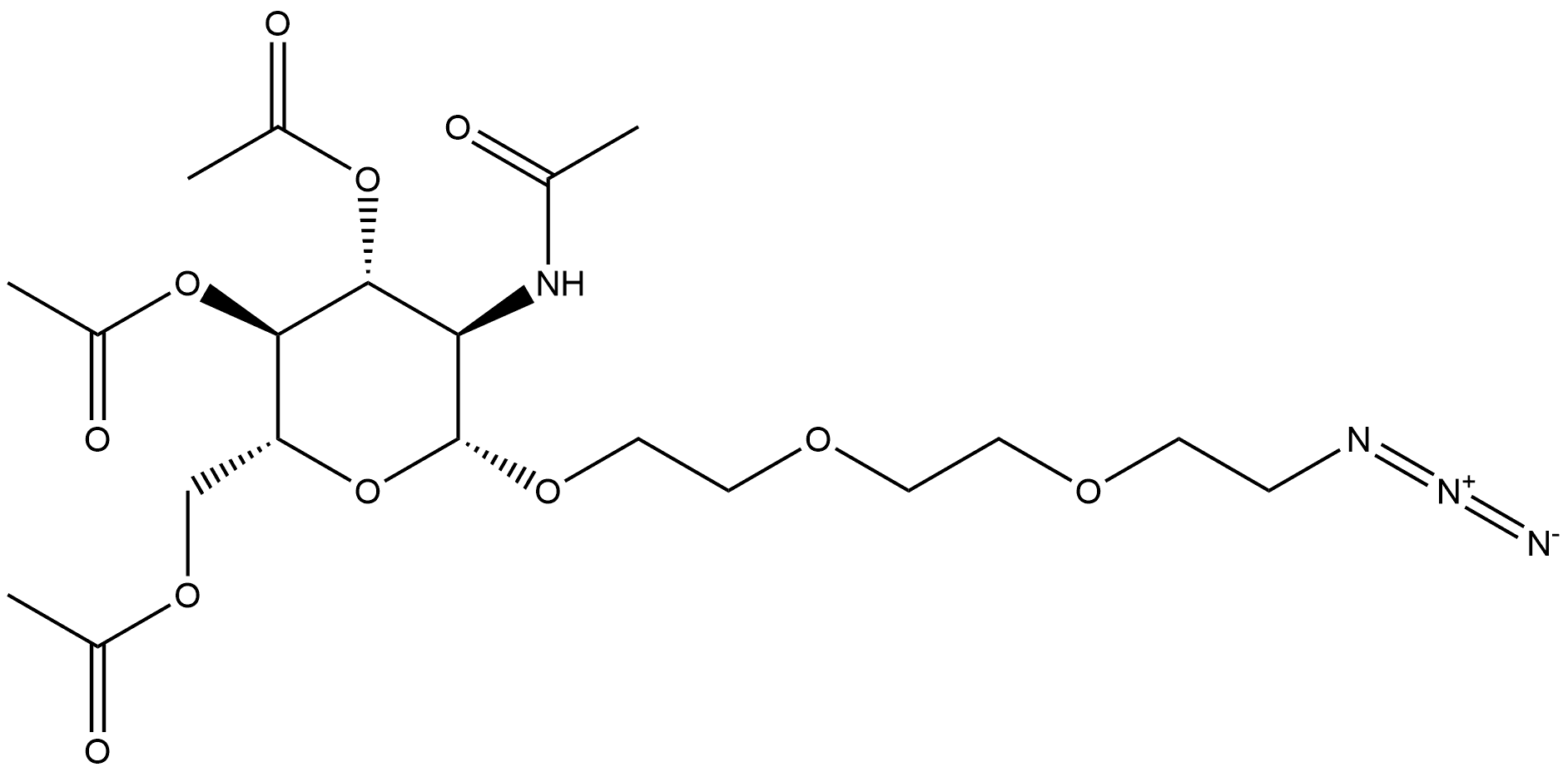 β-D-Glucopyranoside, 2-[2-(2-azidoethoxy)ethoxy]ethyl 2-(acetylamino)-2-deoxy-, 3,4,6-triacetate,86520-53-8,结构式