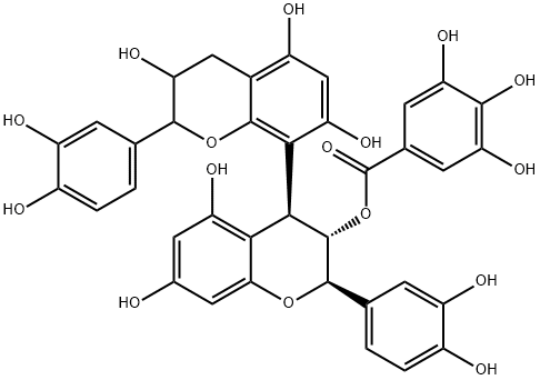 Benzoic acid, 3,4,5-trihydroxy-, (2R,2'R,3S,3'S,4S)-2,2'-bis(3,4-dihydroxyphenyl)-3,3',4,4'-tetrahydro-3',5,5',7,7'-pentahydroxy[4,8'-bi-2H-1-benzopyran]-3-yl ester Structure