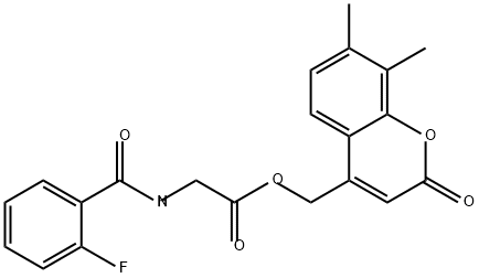 Glycine, N-(2-fluorobenzoyl)-, (7,8-dimethyl-2-oxo-2H-1-benzopyran-4-yl)methyl ester 化学構造式