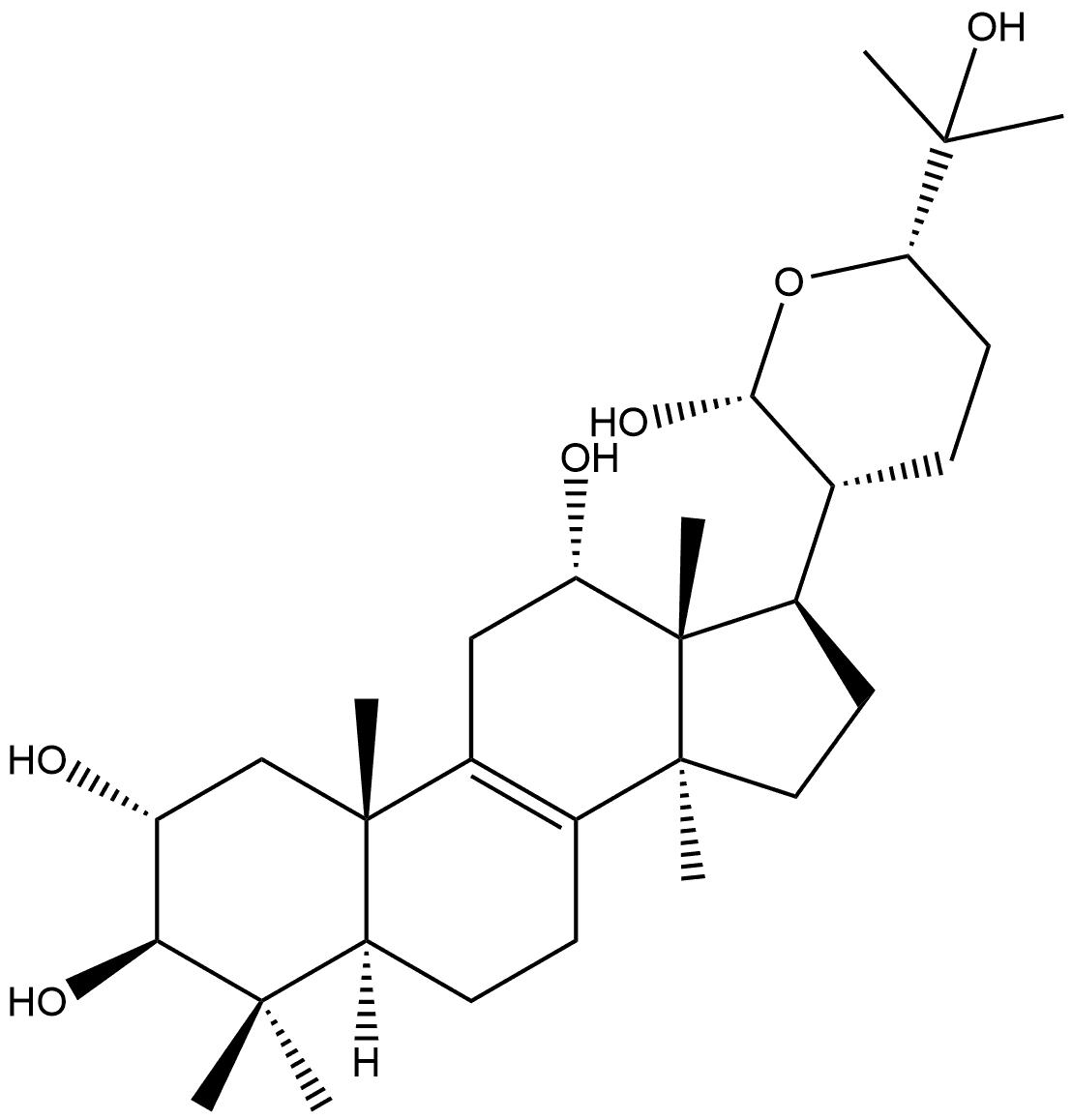 Lanost-8-ene-2,3,12,21,25-pentol, 21,24-epoxy-, (2α,3β,12α,21R,24S)- (9CI) Struktur