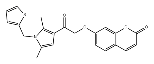 2H-1-Benzopyran-2-one, 7-[2-[2,5-dimethyl-1-(2-thienylmethyl)-1H-pyrrol-3-yl]-2-oxoethoxy]- Structure