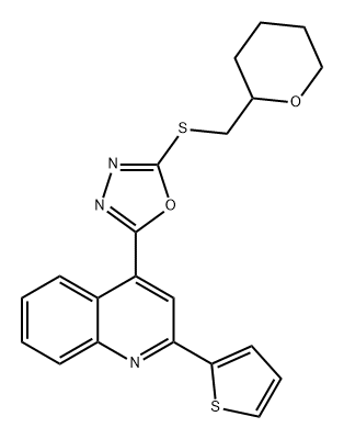 2-(((四氢-2H-吡喃-2-基)甲基)硫基)-5-(2-(噻吩-2-基)喹啉-4-基)-1,3,4-恶二唑 结构式