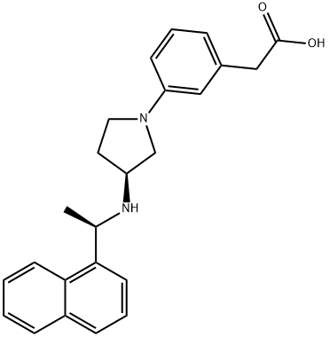 2-(3-((S)-3-(((R)-1-(naphthalen-1-yl)ethyl)amino)pyrrolidin-1-yl)phenyl)acetic acid Structure