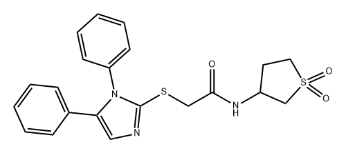 N-(1,1-二氧化四氢噻吩-3-基)-2-((1,5-二苯基-1H-咪唑-2-基)硫基)乙酰胺,870984-18-2,结构式