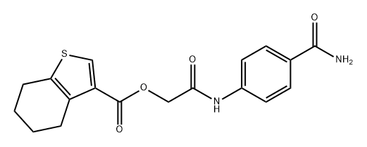 Benzo[b]thiophene-3-carboxylic acid, 4,5,6,7-tetrahydro-, 2-[[4-(aminocarbonyl)phenyl]amino]-2-oxoethyl ester 化学構造式