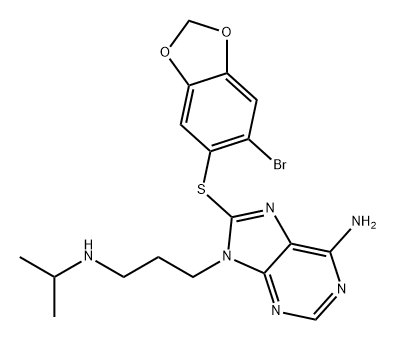 9H-Purine-9-propanamine, 6-amino-8-[(6-bromo-1,3-benzodioxol-5-yl)thio]-N-(1-methylethyl)- Structure