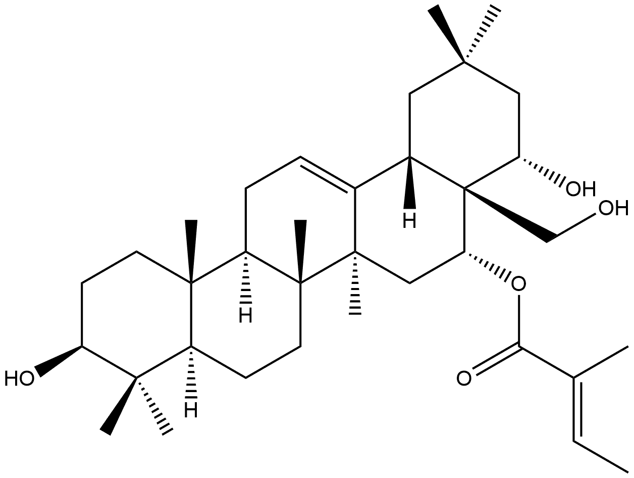 Olean-12-ene-3,16,22,28-tetrol, 16-(2-methyl-2-butenoate), [3β,16α(E),22α]-,87387-63-1,结构式