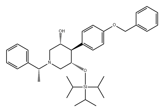 3-Piperidinol, 1-[(1R)-1-phenylethyl]-4-[4-(phenylmethoxy)phenyl]-5-[[tris(1-methylethyl)silyl]oxy]-, (3R,4R,5S)- 结构式