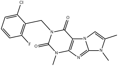 2-[(2-chloro-6-fluorophenyl)methyl]-4,6,7-trimethylpurino[7,8-a]imidazole-1,3-dione Struktur
