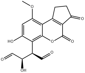 Butanedial, 2-hydroxy-3-(1,2,3,4-tetrahydro-7-hydroxy-9-methoxy-3,4-dioxocyclopenta[c][1]benzopyran-6-yl)-, (2R,3R)- Structure