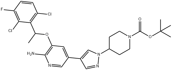 1-Piperidinecarboxylic acid, 4-[4-[6-amino-5-[1-(2,6-dichloro-3-fluorophenyl)ethoxy]-3-pyridinyl]-1H-pyrazol-1-yl]-, 1,1-dimethylethyl ester Struktur