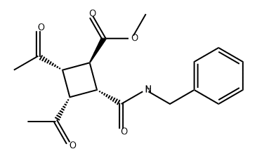 Cyclobutanecarboxylic acid, 2,3-diacetyl-4-[[(phenylmethyl)amino]carbonyl]-, methyl ester, (1R,2S,3R,4R)- Structure