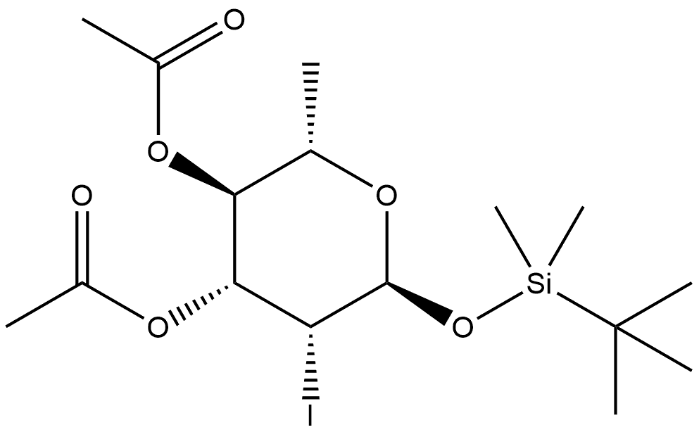 α-L-Mannopyranose, 2,6-dideoxy-1-O-[(1,1-dimethylethyl)dimethylsilyl]-2-iodo-, diacetate (9CI) Structure