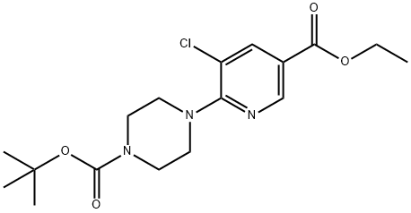 1-Piperazinecarboxylic acid, 4-[3-chloro-5-(ethoxycarbonyl)-2-pyridinyl]-, 1,1-dimethylethyl ester Struktur