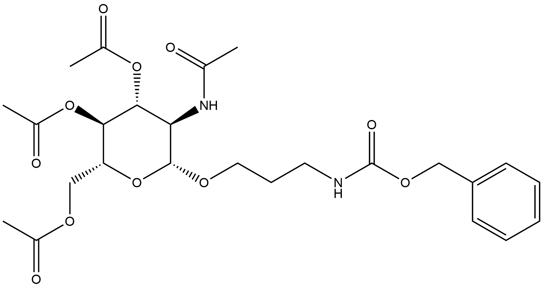 Carbamic acid, N-[3-[[3,4,6-tri-O-acetyl-2-(acetylamino)-2-deoxy-β-D-glucopyranosyl]oxy]propyl]-, phenylmethyl ester Structure