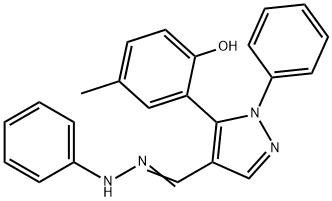 1H-Pyrazole-4-carboxaldehyde, 5-(2-hydroxy-5-methylphenyl)-1-phenyl-, 2-phenylhydrazone,88021-86-7,结构式