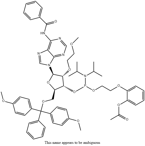 Adenosine, N-benzoyl-5'-O-[bis(4-methoxyphenyl)phenylmethyl]-2'-O-(2-methoxyethyl)-, 3'-[2-[2-(acetyloxy)phenoxy]ethyl bis(1-methylethyl)phosphoramidite] (9CI) Structure