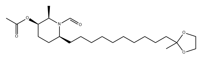 1-Piperidinecarboxaldehyde, 3-(acetyloxy)-2-methyl-6-[10-(2-methyl-1,3-dioxolan-2-yl)decyl]-, (2R,3R,6S)- Structure