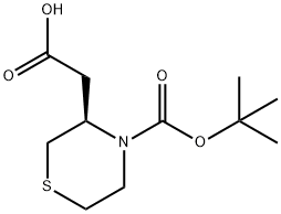 3-THIOMORPHOLINEACETIC ACID, 4-[(1,1-DIMETHYLETHOXY)CARBONYL]-, (3R)-,882040-66-6,结构式