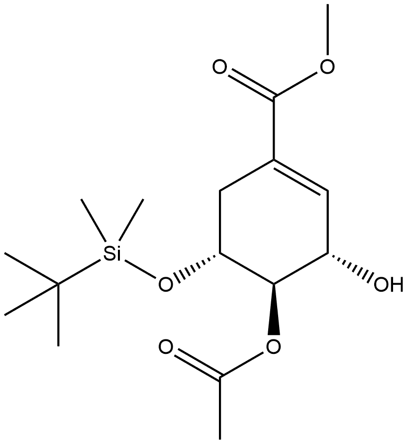 1-Cyclohexene-1-carboxylic acid, 4-(acetyloxy)-5-[[(1,1-dimethylethyl)dimethylsilyl]oxy]-3-hydroxy-, methyl ester, [3S-(3α,4β,5α)]- (9CI) Structure