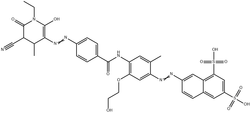 1,3-Naphthalenedisulfonic  acid,  7-[[4-[[4-[(5-cyano-1-ethyl-1,4,5,6-tetrahydro-2-hydroxy-4-methyl-6-oxo-3-pyridinyl)azo]benzoyl]amino]-5-(2-hydroxyethoxy)-2- Structure