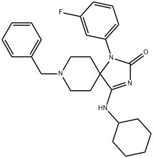 1,3,8-Triazaspiro[4.5]dec-3-en-2-one, 4-(cyclohexylamino)-1-(3-fluorophenyl)-8-(phenylmethyl)- Structure