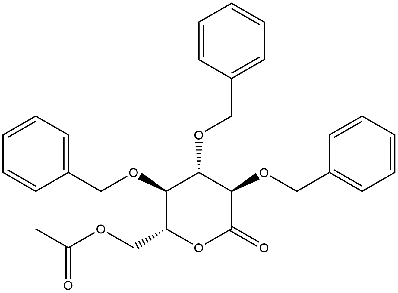 D-Gluconic acid, 2,3,4-tris-O-(phenylmethyl)-, δ-lactone, 6-acetate Structure