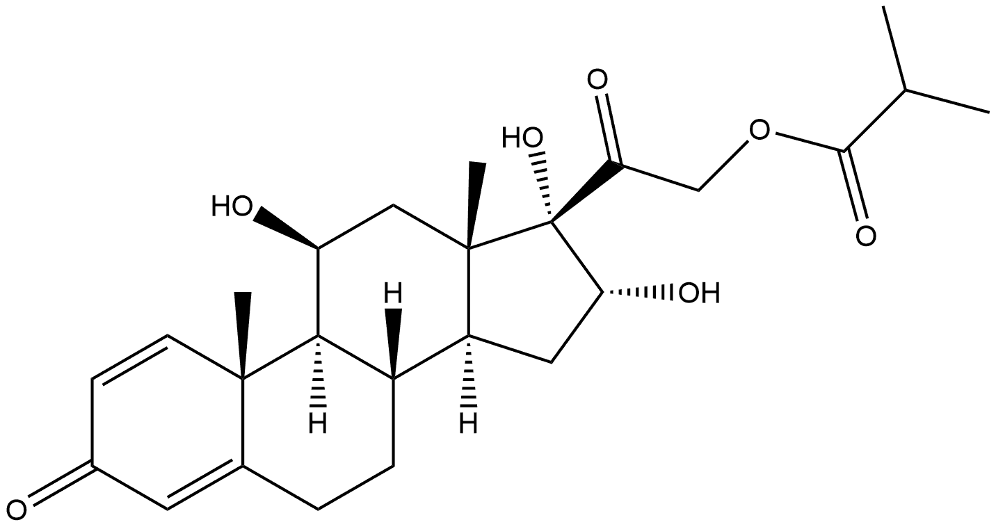 11β,16α,17α-trihydroxypregna-21-(2-methyl-1-oxopropoxy)-1,4-diene-3,20-dione 化学構造式