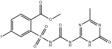 2-[[[(3,4-二氢-6-甲基-4-氧代-1,3,5-三嗪-2-基)氨基]羰基]氨基]磺酰基]-4-碘苯甲酸甲酯 结构式