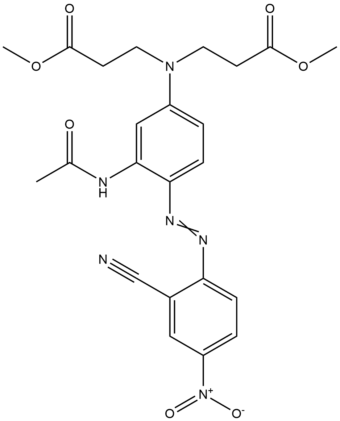 β-Alanine, N-[3-(acetylamino)-4-[2-(2-cyano-4-nitrophenyl)diazenyl]phenyl]-N-(3-methoxy-3-oxopropyl)-, methyl ester 化学構造式