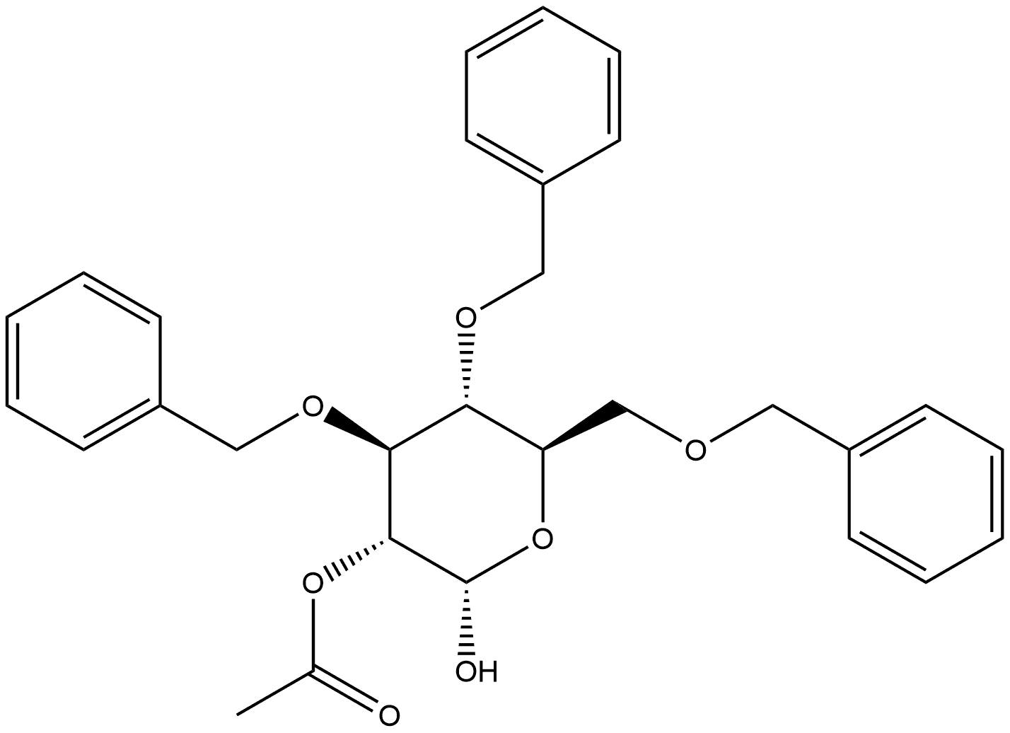 α-D-Glucopyranose, 3,4,6-tris-O-(phenylmethyl)-, 2-acetate Struktur