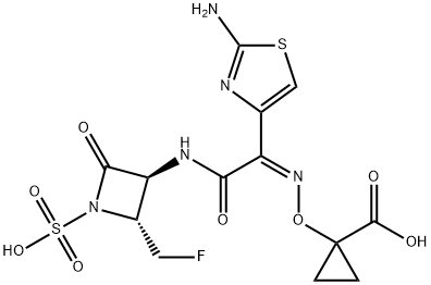 (2R)-2β-(フルオロメチル)-3α-[[(Z)-(2-アミノ-4-チアゾリル)[[(1-カルボキシシクロプロピル)オキシ]イミノ]アセチル]アミノ]-4-オキソアゼチジン-1-スルホン酸 化学構造式