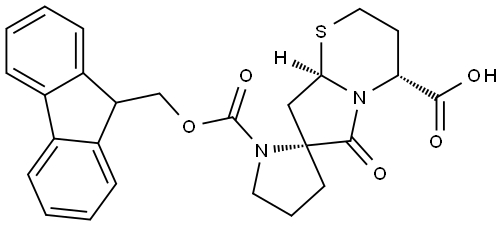 Spiro[pyrrolidine-2,7'(6'H)-[2H]pyrrolo[2,1-b][1,3]thiazine]-1,4'-dicarboxylic acid, tetrahydro-6'-oxo-, 1-(9H-fluoren-9-ylmethyl) ester, (2R,4'R,8'aR)- Structure