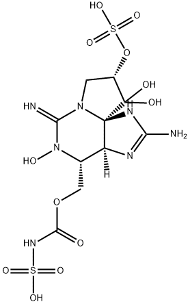 (3aS,10aS)-3aα,4,5,6,9,10-ヘキサヒドロ-2-アミノ-6-イミノ-4α-[[(スルホアミノカルボニル)オキシ]メチル]-1H,8H-ピロロ[1,2-c]プリン-5,9α,10,10-テトラオール9-スルファート 化学構造式