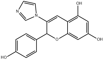 2-(4-Hydroxyphenyl)-3-(1H-imidazol-1-yl)-2H-chromene-5,7-diol 化学構造式