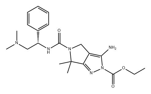 Pyrrolo[3,4-c]pyrazole-2(4H)-carboxylic acid, 3-amino-5-[[[(1S)-2-(dimethylamino)-1-phenylethyl]amino]carbonyl]-5,6-dihydro-6,6-dimethyl-, ethyl ester Structure