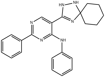 N,2-Diphenyl-5-(1,2,4-triazaspiro[4.5]dec-3-en-3-yl)pyrimidin-4-amine Struktur