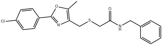 Acetamide, 2-[[[2-(4-chlorophenyl)-5-methyl-4-oxazolyl]methyl]thio]-N-(phenylmethyl)- Structure