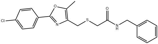 Acetamide, 2-[[[2-(4-chlorophenyl)-5-methyl-4-oxazolyl]methyl]thio]-N-(phenylmethyl)- 化学構造式