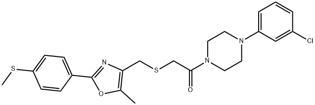 Ethanone, 1-[4-(3-chlorophenyl)-1-piperazinyl]-2-[[[5-methyl-2-[4-(methylthio)phenyl]-4-oxazolyl]methyl]thio]- Structure