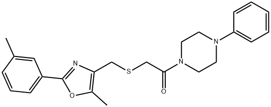 Ethanone, 2-[[[5-methyl-2-(3-methylphenyl)-4-oxazolyl]methyl]thio]-1-(4-phenyl-1-piperazinyl)- Structure