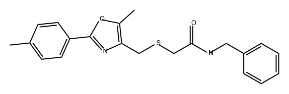 Acetamide, 2-[[[5-methyl-2-(4-methylphenyl)-4-oxazolyl]methyl]thio]-N-(phenylmethyl)- 化学構造式