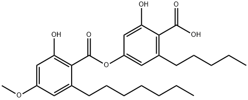 Benzoic acid, 2-heptyl-6-hydroxy-4-methoxy-, 4-carboxy-3-hydroxy-5-pentylphenyl ester,90332-19-7,结构式