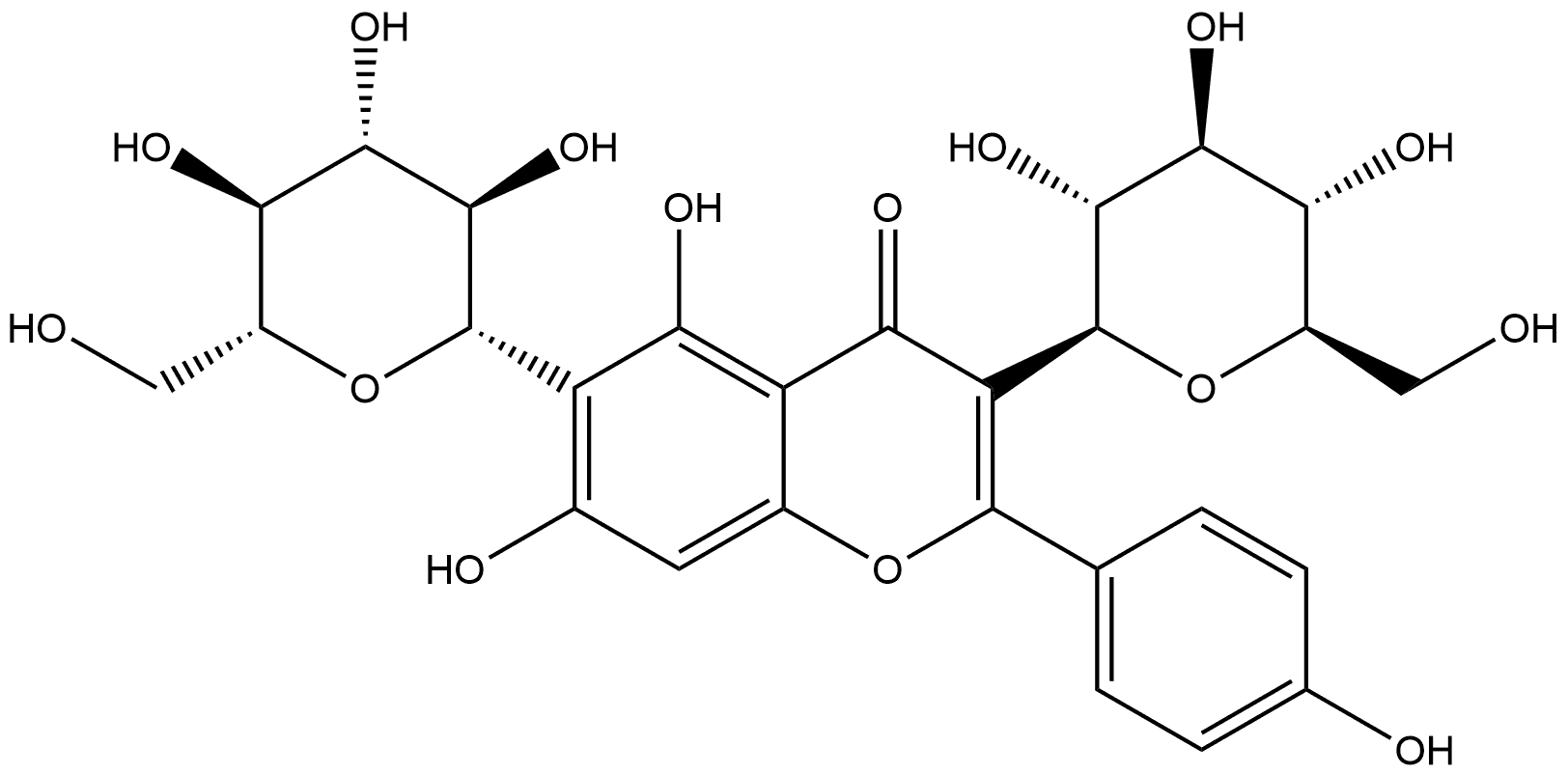 4H-1-Benzopyran-4-one, 3,6-di-β-D-glucopyranosyl-5,7-dihydroxy-2-(4-hydroxyphenyl)- (9CI),90456-55-6,结构式