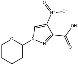1H-Pyrazole-3-carboxylic acid, 4-nitro-1-(tetrahydro-2H-pyran-2-yl)- 化学構造式