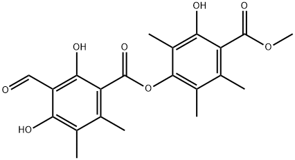 Benzoic acid, 3-formyl-2,4-dihydroxy-5,6-dimethyl-, 3-hydroxy-4-(methoxycarbonyl)-2,5,6-trimethylphenyl ester 结构式