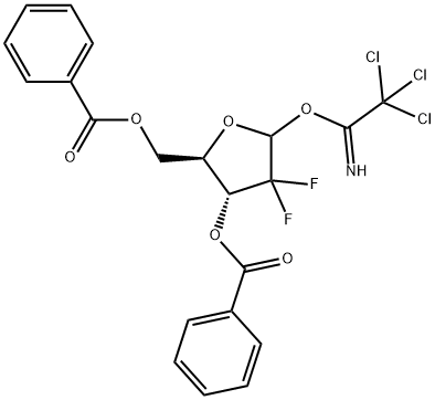D-erythro-Pentofuranose, 2-deoxy-2,2-difluoro-, 3,5-dibenzoate 1-(2,2,2-trichloroethanimidate) 化学構造式